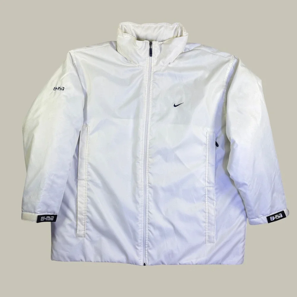 Nike 6.4.5.3. Mens XL White Insulated Full Zip Jacket Blue Quilted Lining Hooded